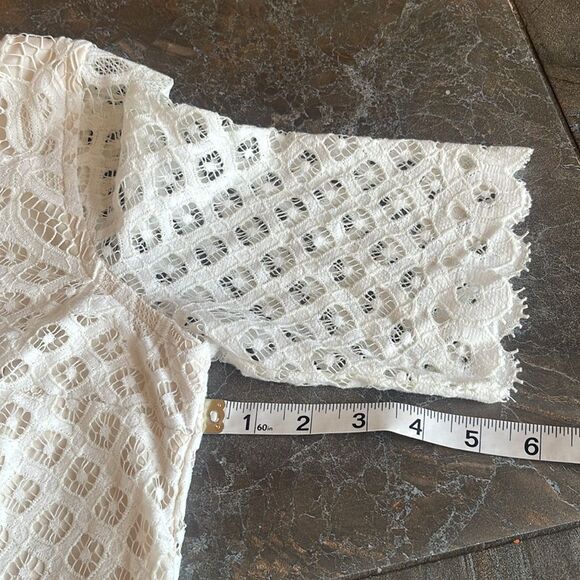 Maia Dress Womens 4 Off White Lace Sheer Lined Pencil Midi Cottagecore Feminine - Picture 9 of 14